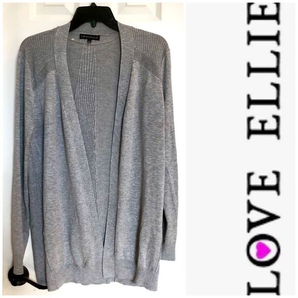 LOVE ELLIE - NWOT - L Sz L Lightweight Open Cardigan in Light Heather Gray - Picture 1 of 11